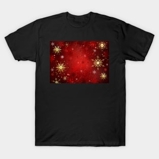 Red Background with Gold Snowflakes T-Shirt